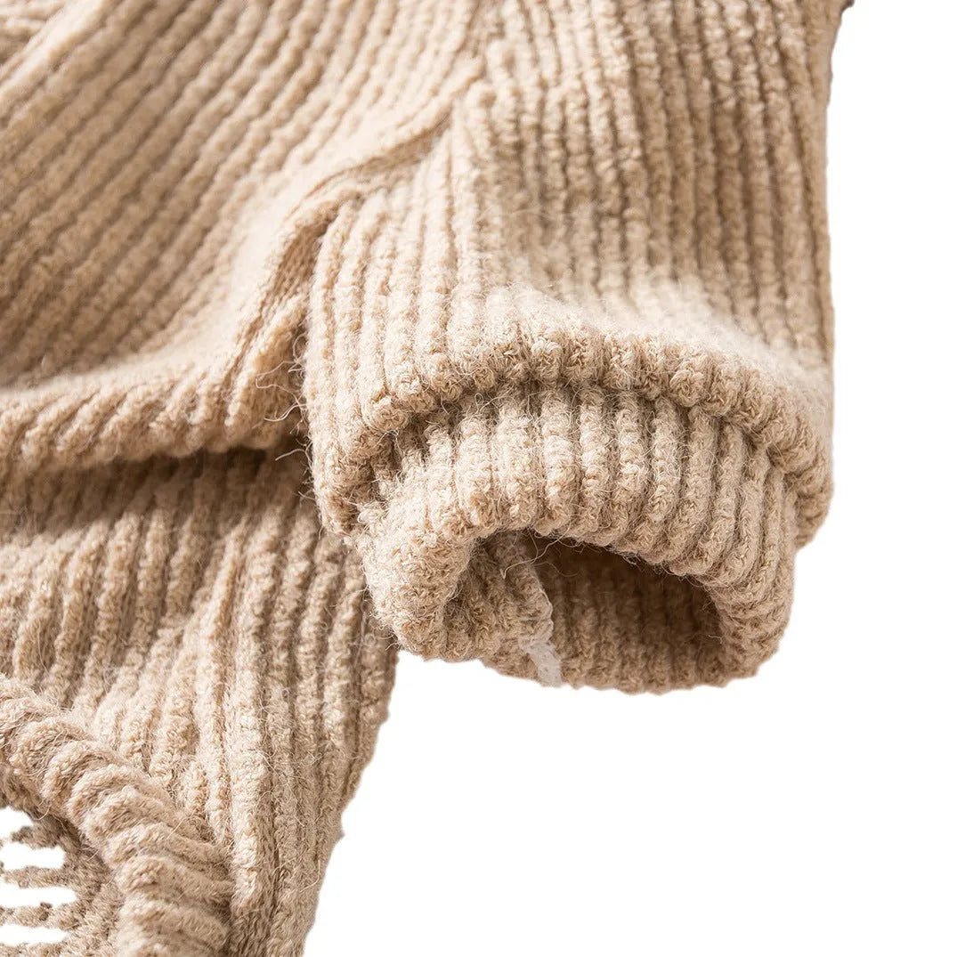 Brown cloth pullover sweater on small dog showing casual style and size fit