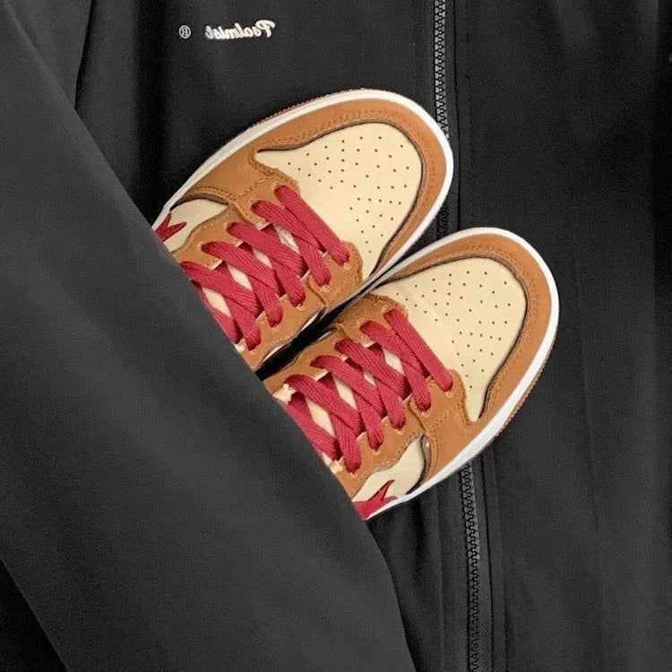 Brown women's low-top platform sneakers with sequin accents and front lace-up closure
