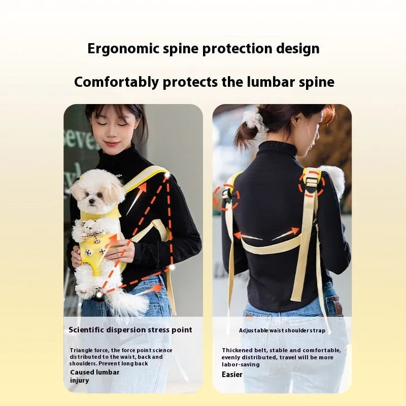 Cartoon animal pattern soft canvas chest bag for cats with ribbon trim and colourful stitching