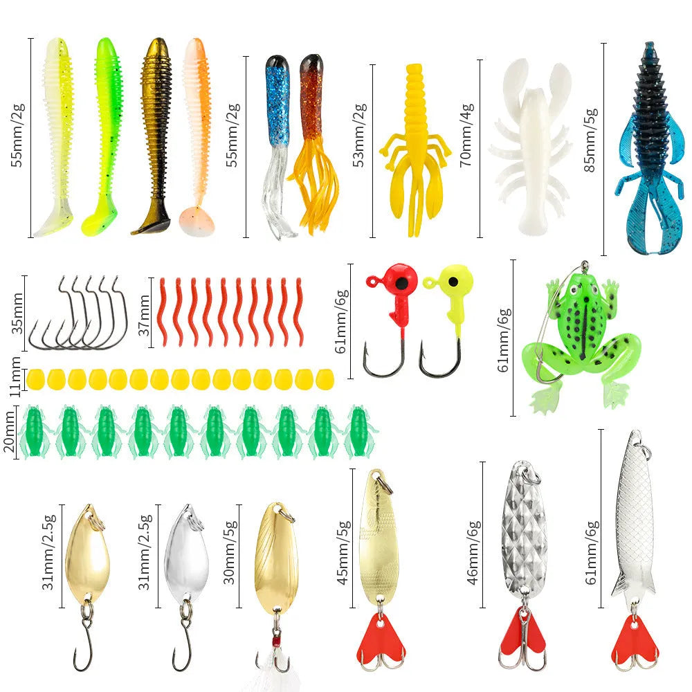 Mino Bog 24-piece metal fishing set with hooks and lures in 01 style colour for freshwater angling