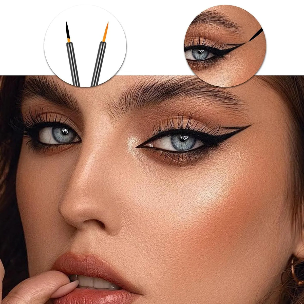 Pack of one hundred black disposable eyeliner brushes with fine pointed tips and protective plastic sleeves.
