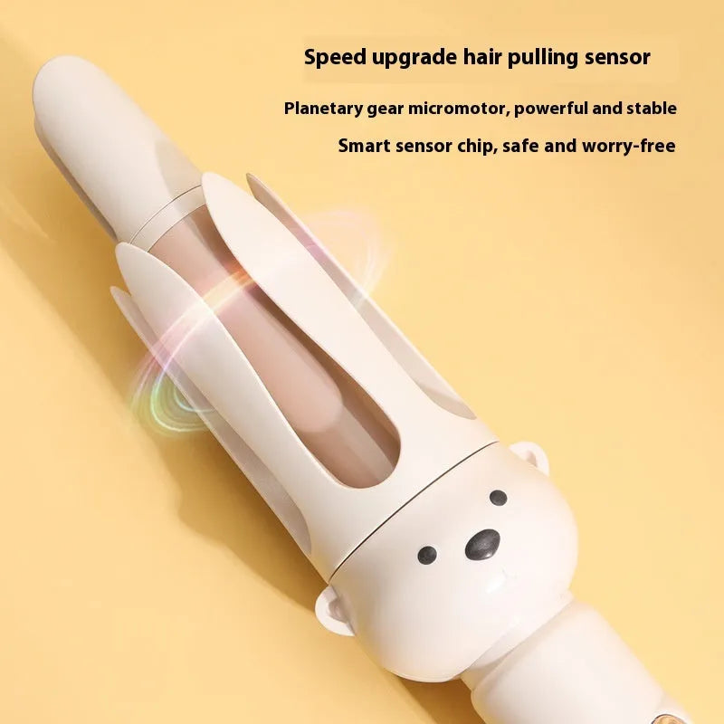 Beige anion automatic hair curler with 25mm ceramic barrel and adjustable temperature display