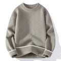Men's loose fit round neck knitwear pullover in grey colour with long sleeves