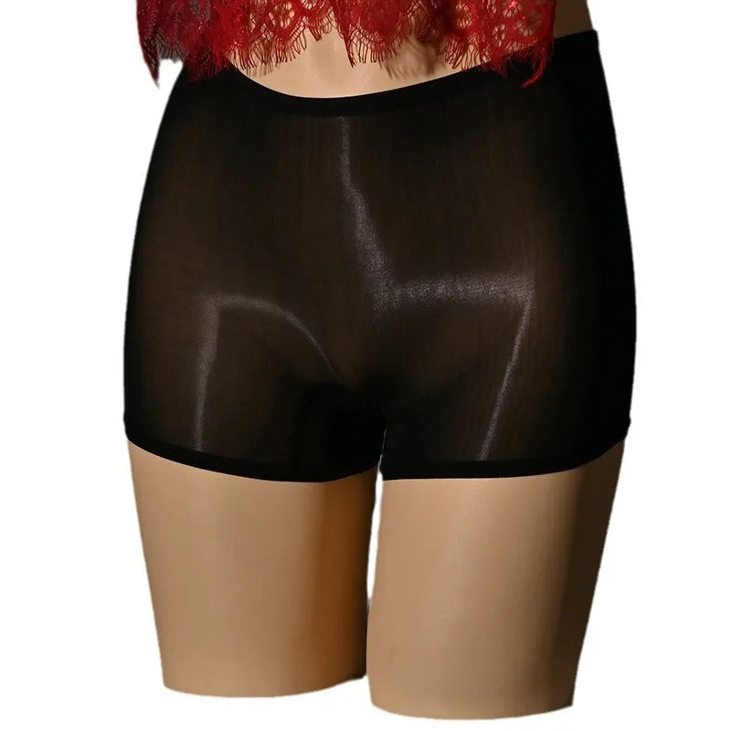 Man's seamless nylon underwear stockings in mid-waist style, shown in a neutral colour on a plain background.