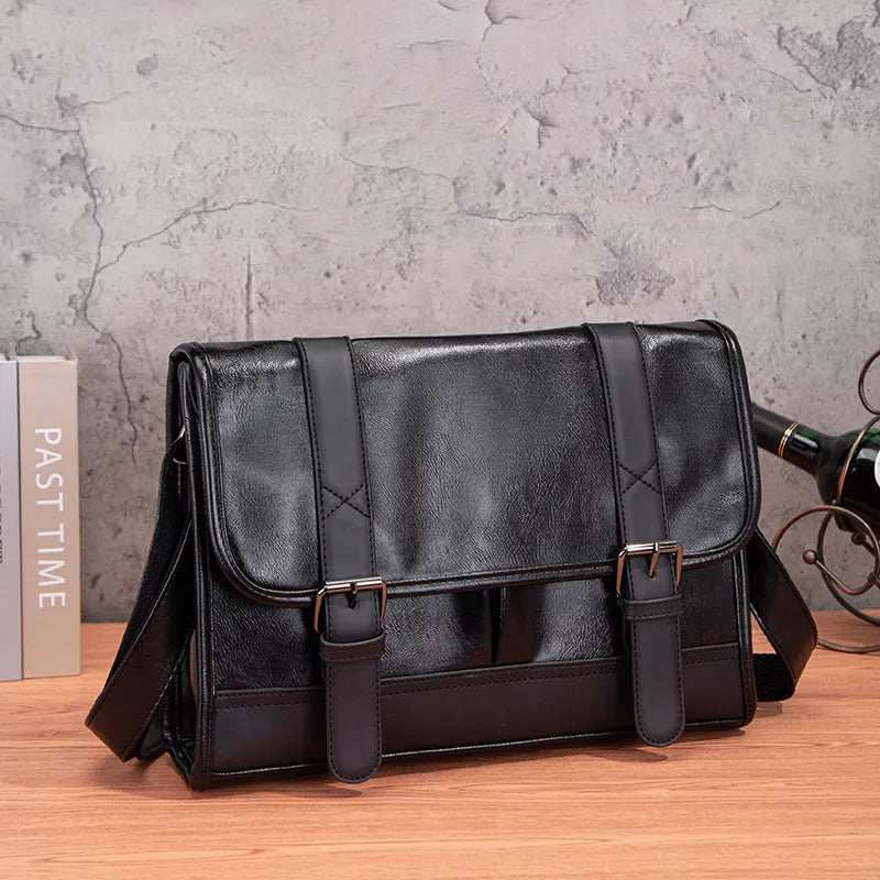 Black Korean-style commuter men's backpack with anti-theft features and decorative stitching