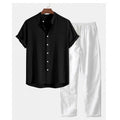 Men's casual linen-style shirt and trousers two-piece set in coordinating colours