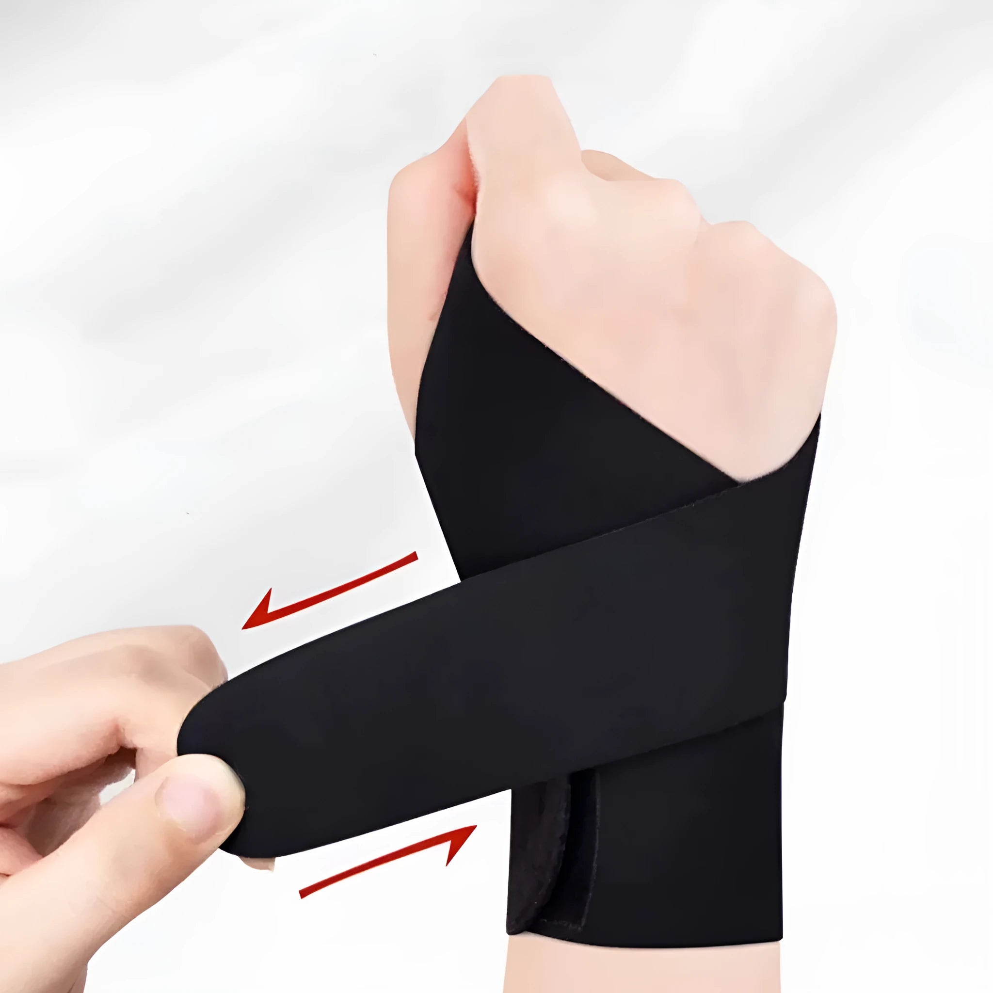 Adjustable black breathable wristguard worn on wrist for sports like badminton and tennis.