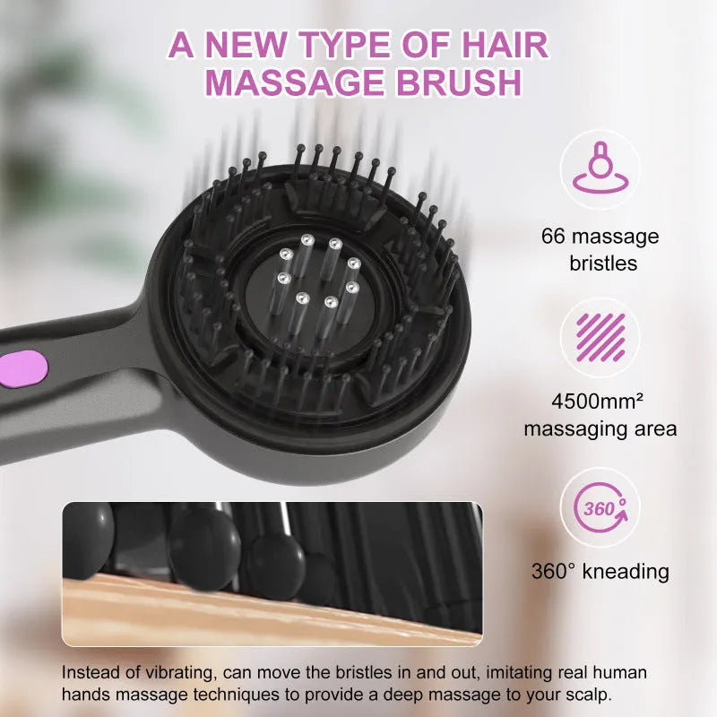 USB-powered head massager with comb design in black, grey or red colour showing mechanical speed control