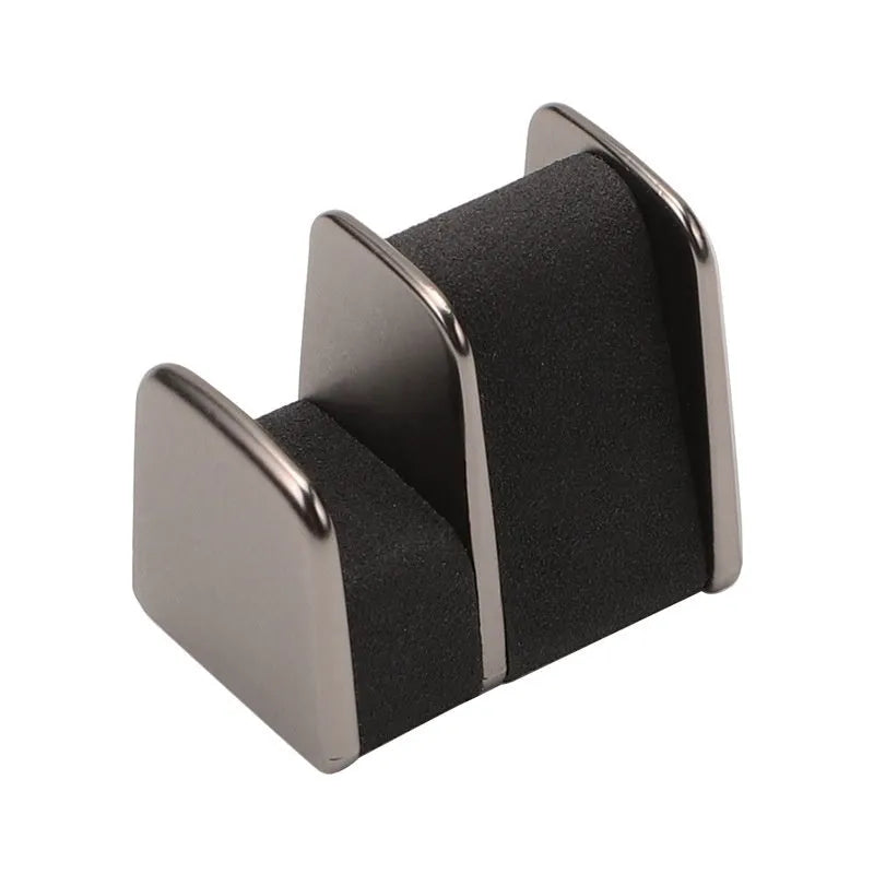 Green zinc alloy and leather car dashboard glasses clip holder with nose pad.