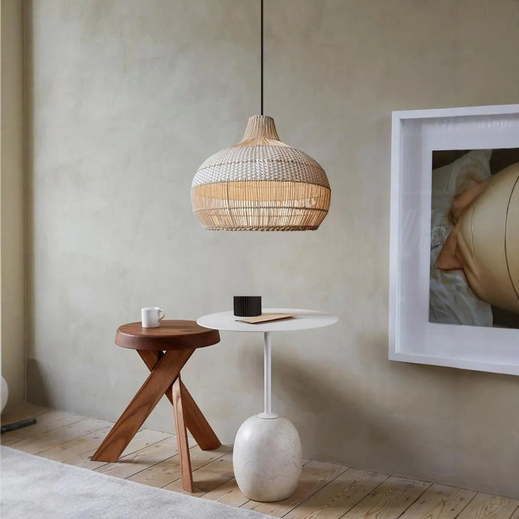 Woven rattan pastoral chandelier with a 60cm diameter, a ceiling light for Southeast Asian-style rooms.