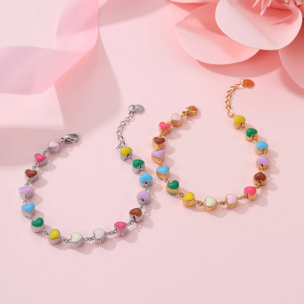 Love heart-shaped titanium steel women's bracelet with 18K electroplating in gold or steel colour