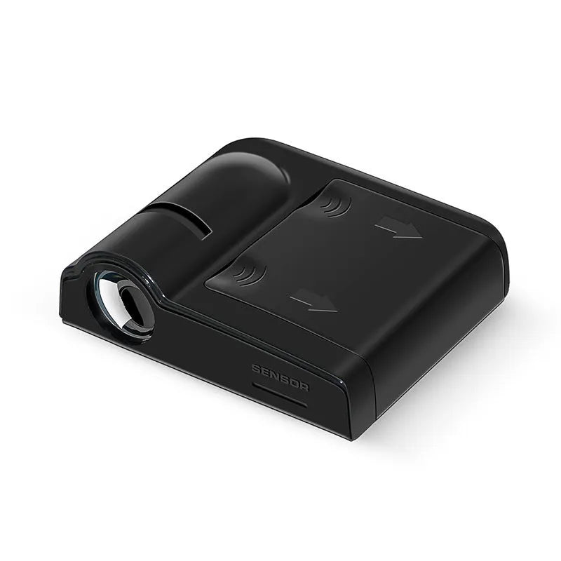 Black and beige car decorative projection lamp with compact ABS plastic shell for universal fit.