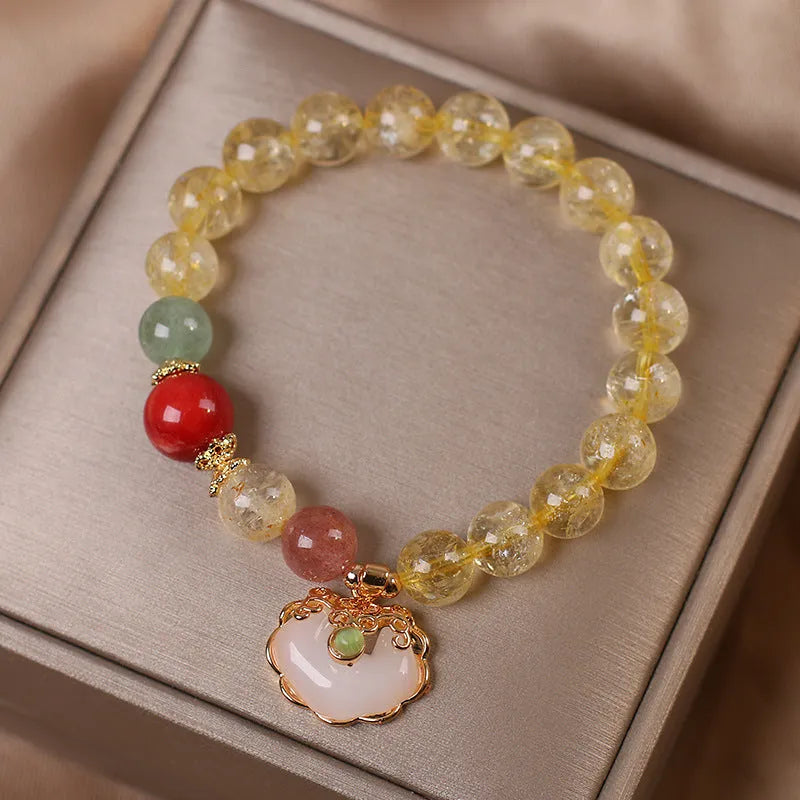 Women's natural citrine jade ruyi pendant bracelet with yellow hair crystal and alloy chain