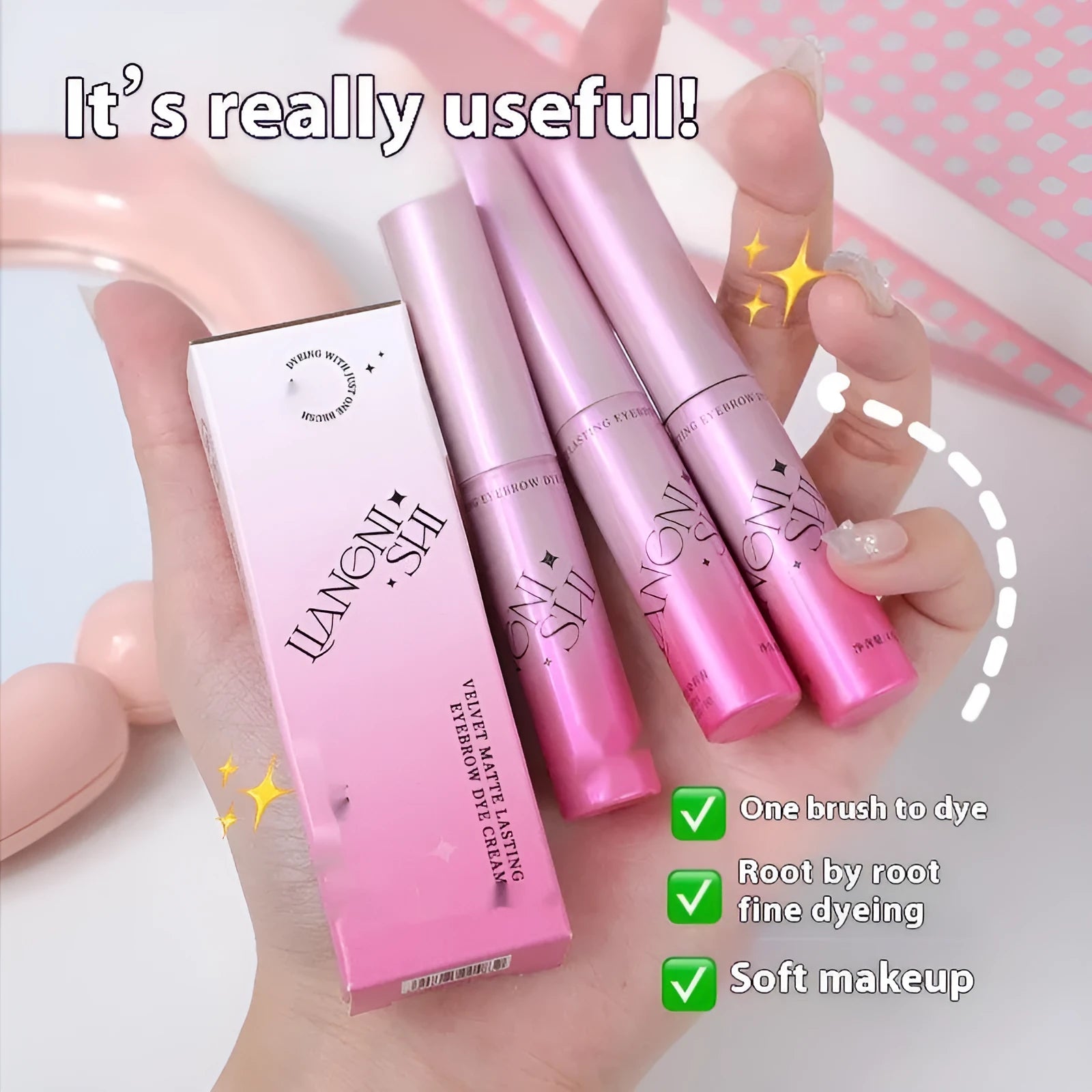 Pot of long-lasting eyebrow cream in grey, brown, black shades with 4.5g net content.