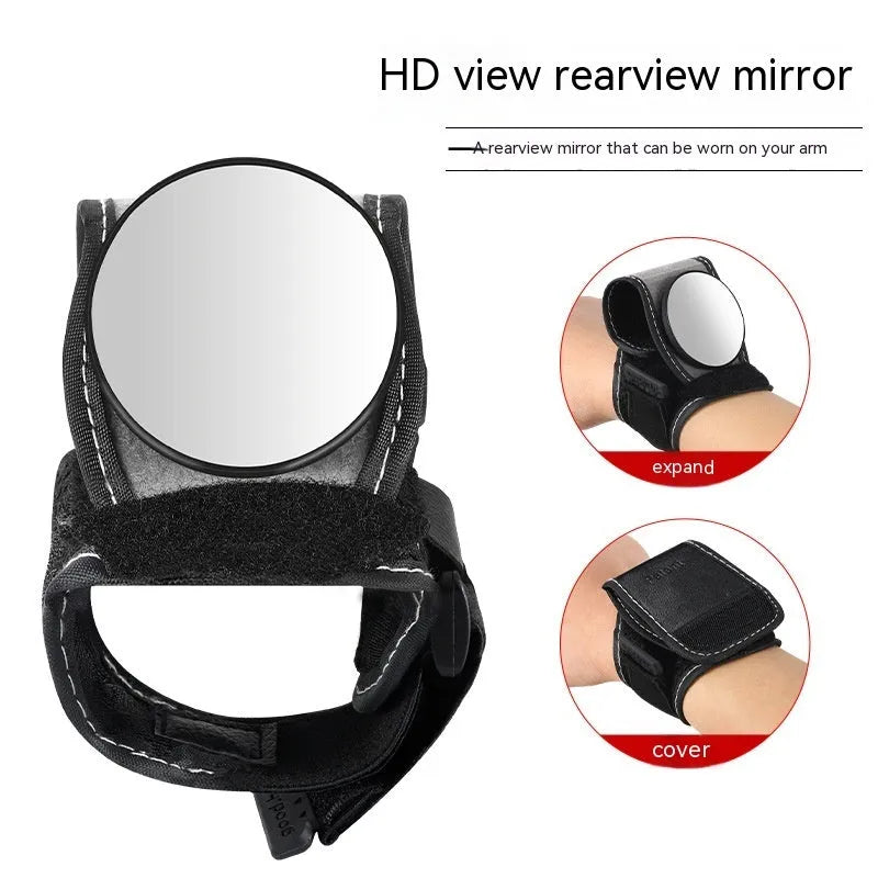 Black nylon wrist-mounted bicycle rear-view mirror for cycling safety