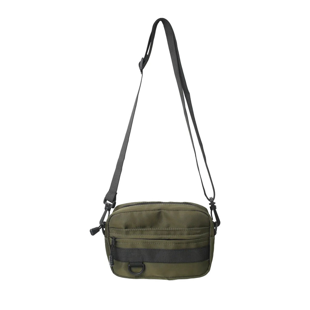 Men's nylon crossbody messenger bag in black, blue, green, or white with 22cm length