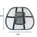 Black lumbar support pillow with leather nail pattern detailing measuring 41x39cm