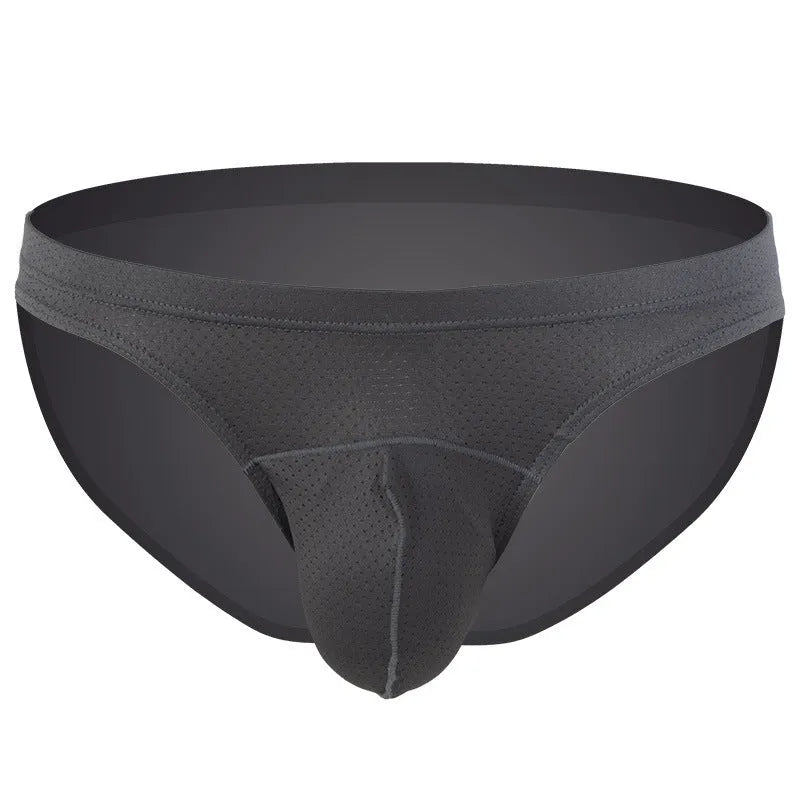Mens transparent loose fit nylon underwear in black, shown flat.
