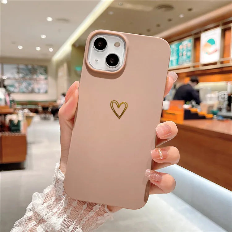 Brown silicone iPhone case with hot stamping love design and TPU textured non-slip surface