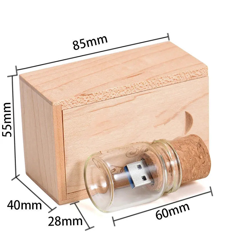 Chocolate brown wooden USB flash drive in drift bottle shape with personalised graphics option