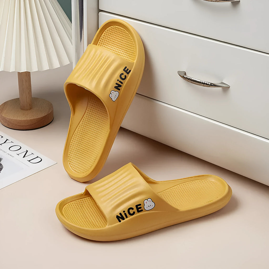 Minimalist cartoon pattern flip flop slippers in various colours with EVA sole and upper