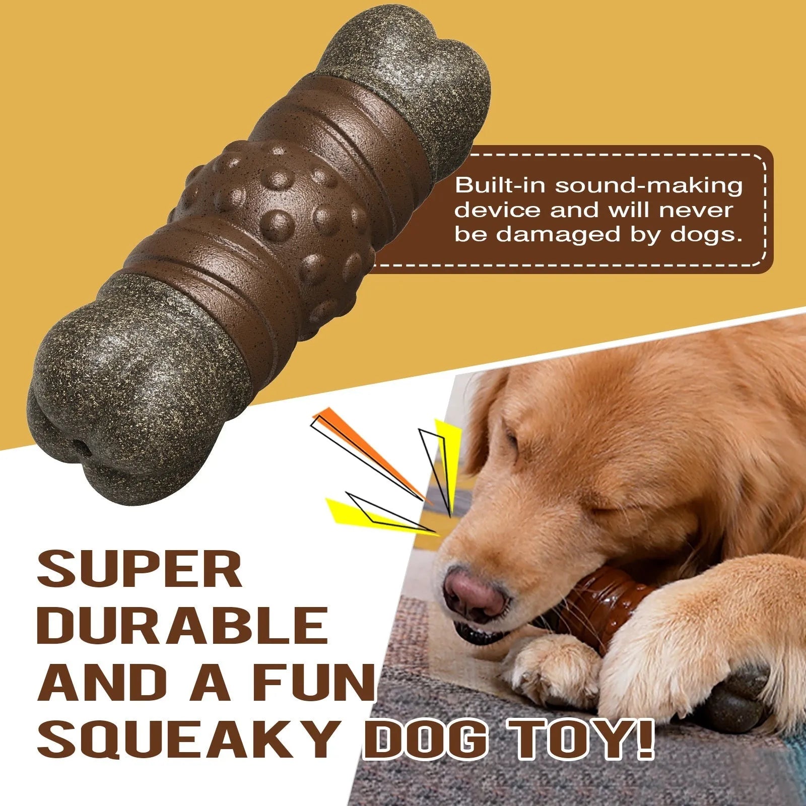 Wood colour plastic dog toothbrush toy with molar rod design for dental cleaning