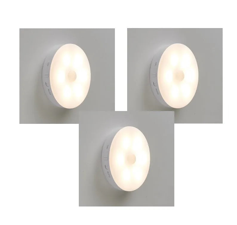 Wireless body sensing LED night lights for automatic hallway and cabinet illumination