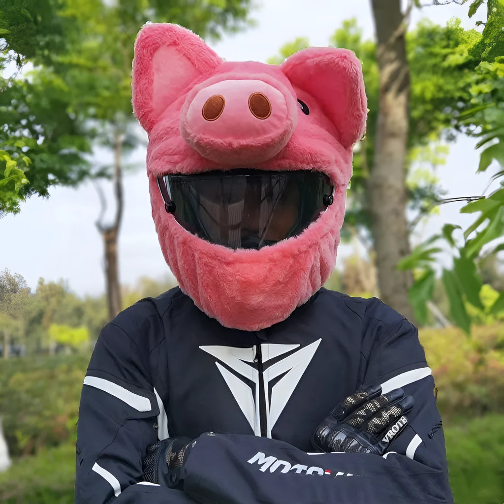 Pink pig cartoon plush hood for motorcycle helmet protection
