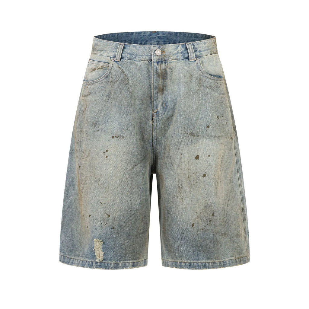 Blue washed cropped denim jeans with straight leg and zipper fly on mannequin