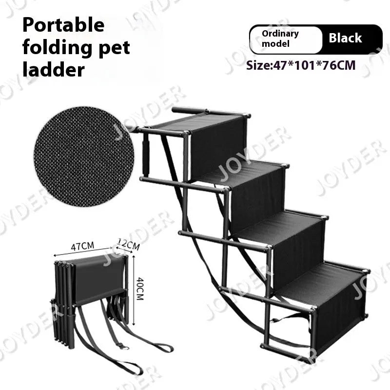 Folding portable stainless steel dog ladder car step, four-step 101x76x45cm, black or grey or blue
