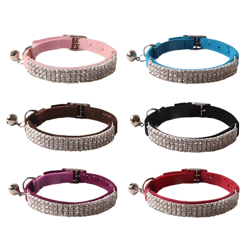 Flocked fabric elastic cat collar with buckle fastener in multiple colour options