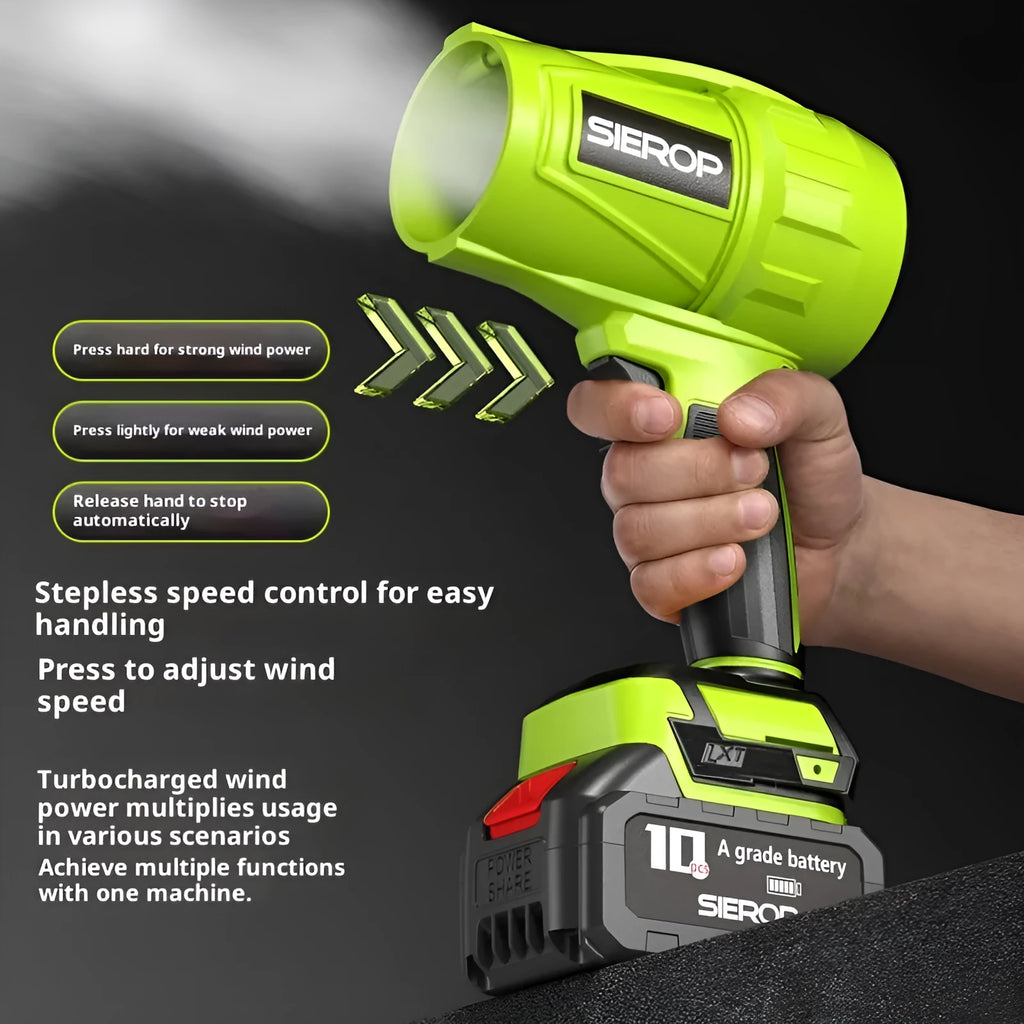 Cordless storm machine blower with brush, 700g thrust, Makita 5 battery, charger, and earplugs