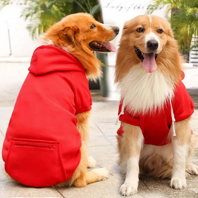 Polyester dog sweater with zipper pocket in red, ginger yellow, lake blue, grey, black or grid pattern, sizes XS to 5XL