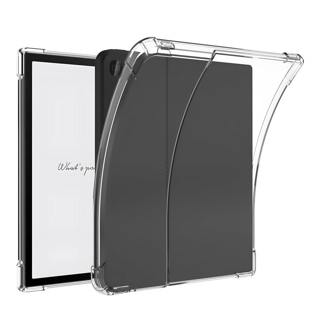 Transparent airbag phone case for 7-inch Xiaomi device showing shockproof TPU construction
