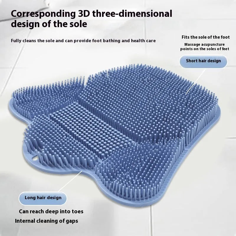 Blue silicone bath massage mat with raised nodes for back rubbing, measuring 31cm by 32cm
