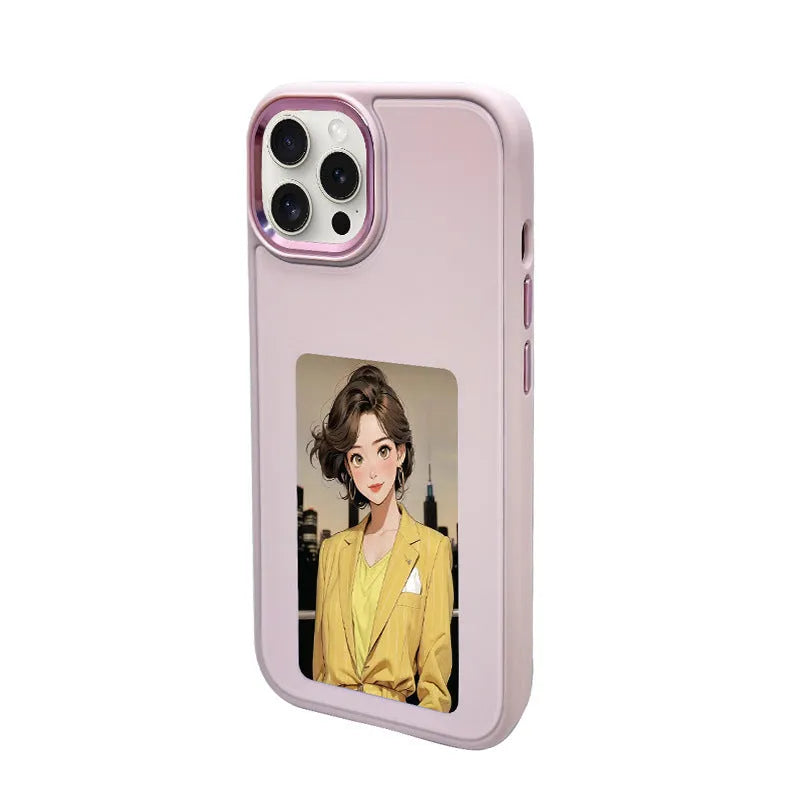 NFC Projection Screen E-ink iPhone case with integrated folding stand in graphite black