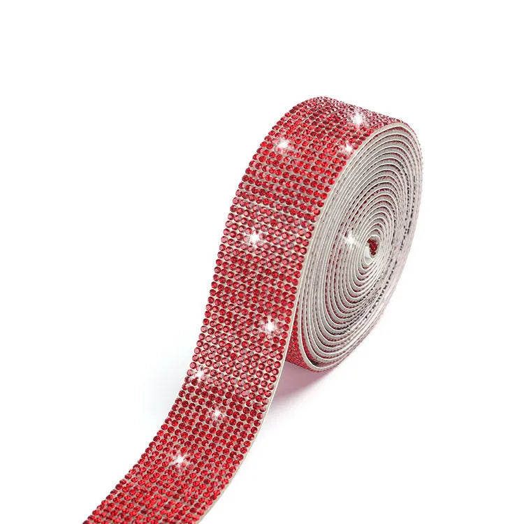 A long strip of self-adhesive, sparkly glass water drill trim on a white background, showing white and AB colour options.