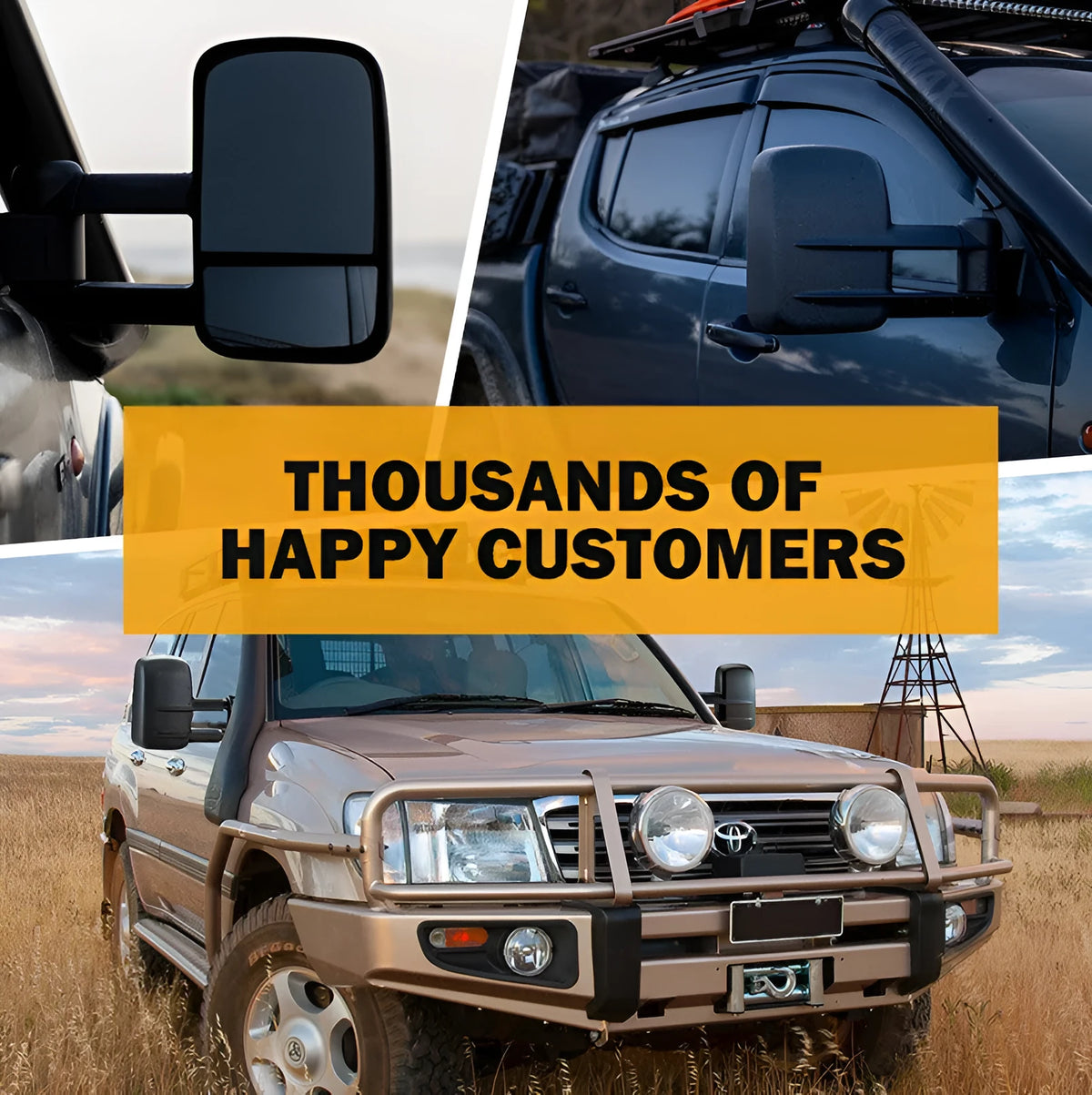 Pair of black foldable rearview mirrors for Toyota Land Cruiser 100 1998-2007 models