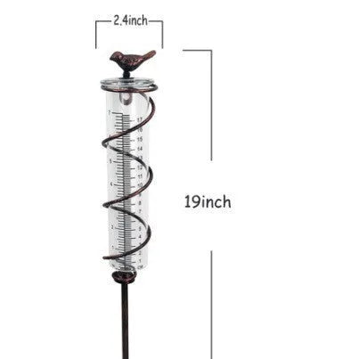 Hummingbird 01 cast iron garden rain gauge with measurement scale