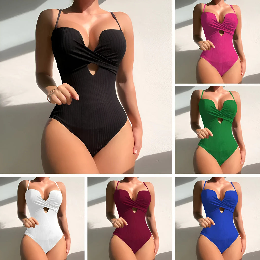 Women's solid colour slim-fit one-piece swimsuit with long sleeves in polyester