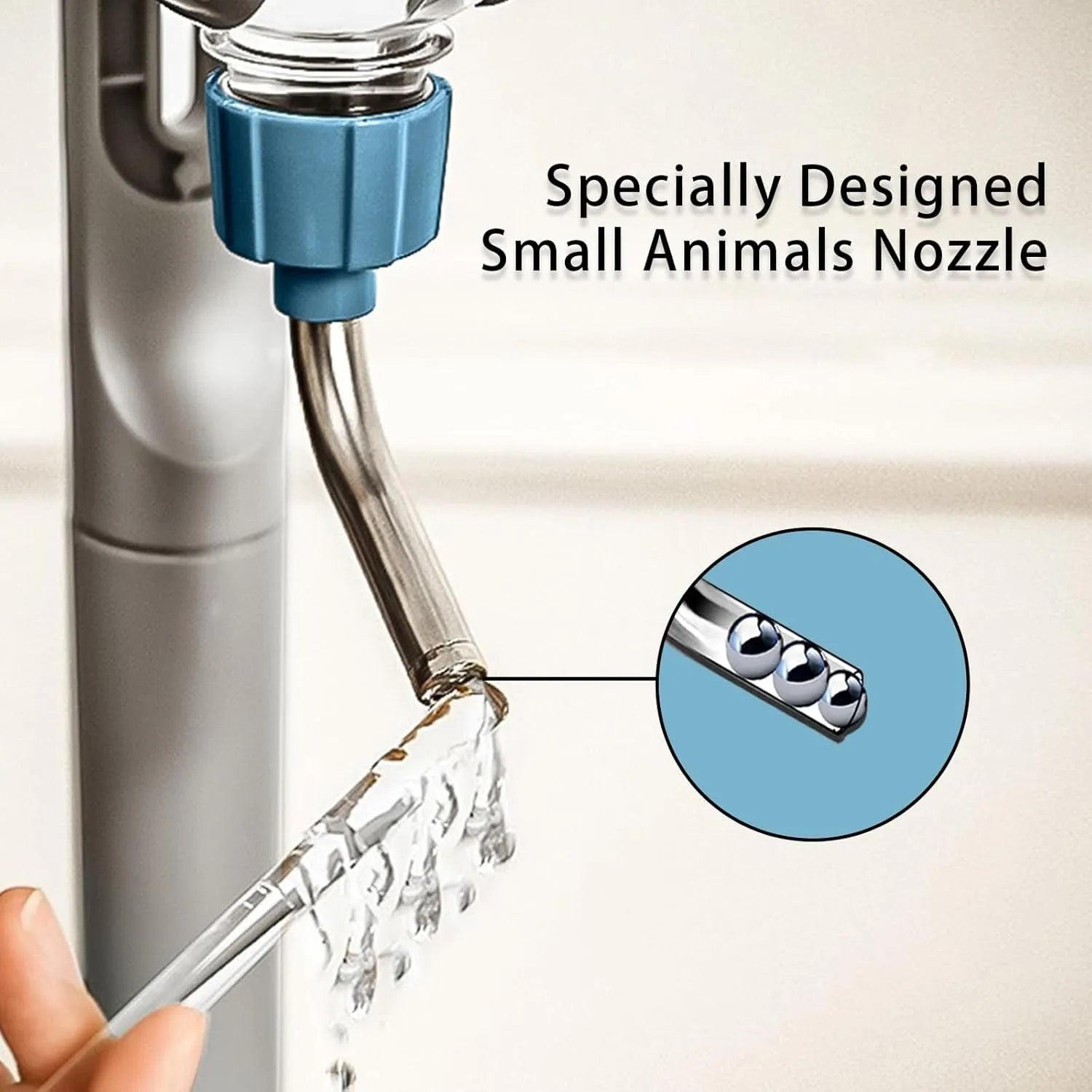 Small animal cage water bottle with rotatable nozzle and quick connect design