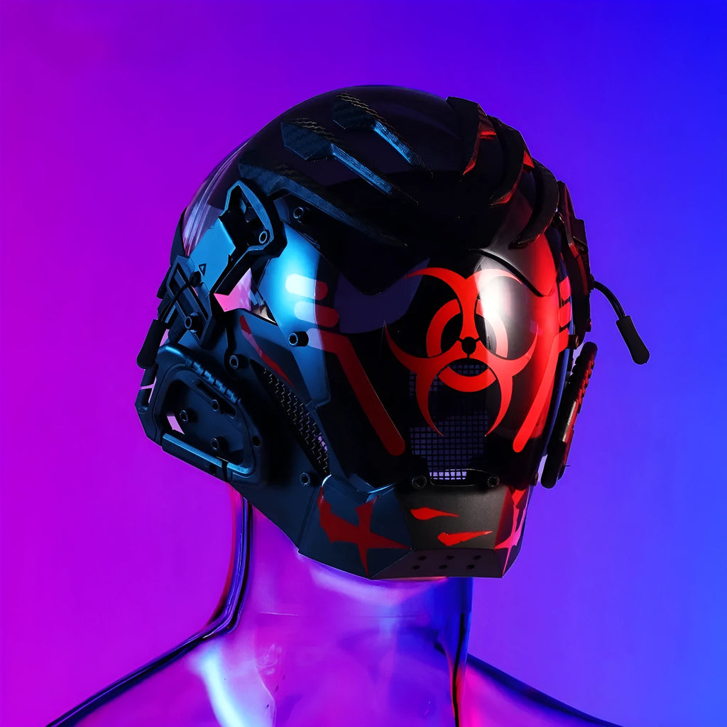Black cyborg-style full face mask helmet for costume events