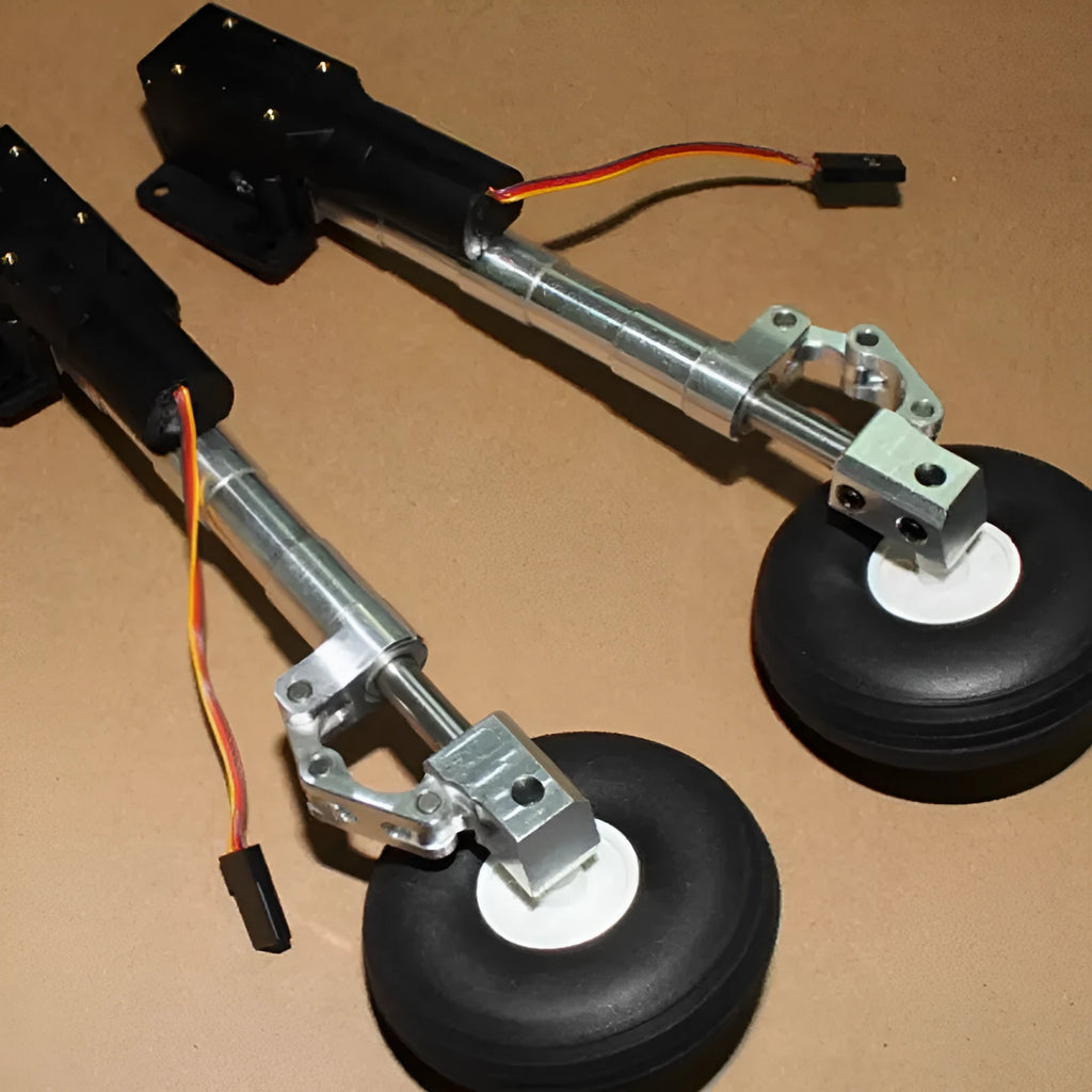 Retractable alloy landing gear for toy aircraft with shock-absorbing damping and multiple wheel size options