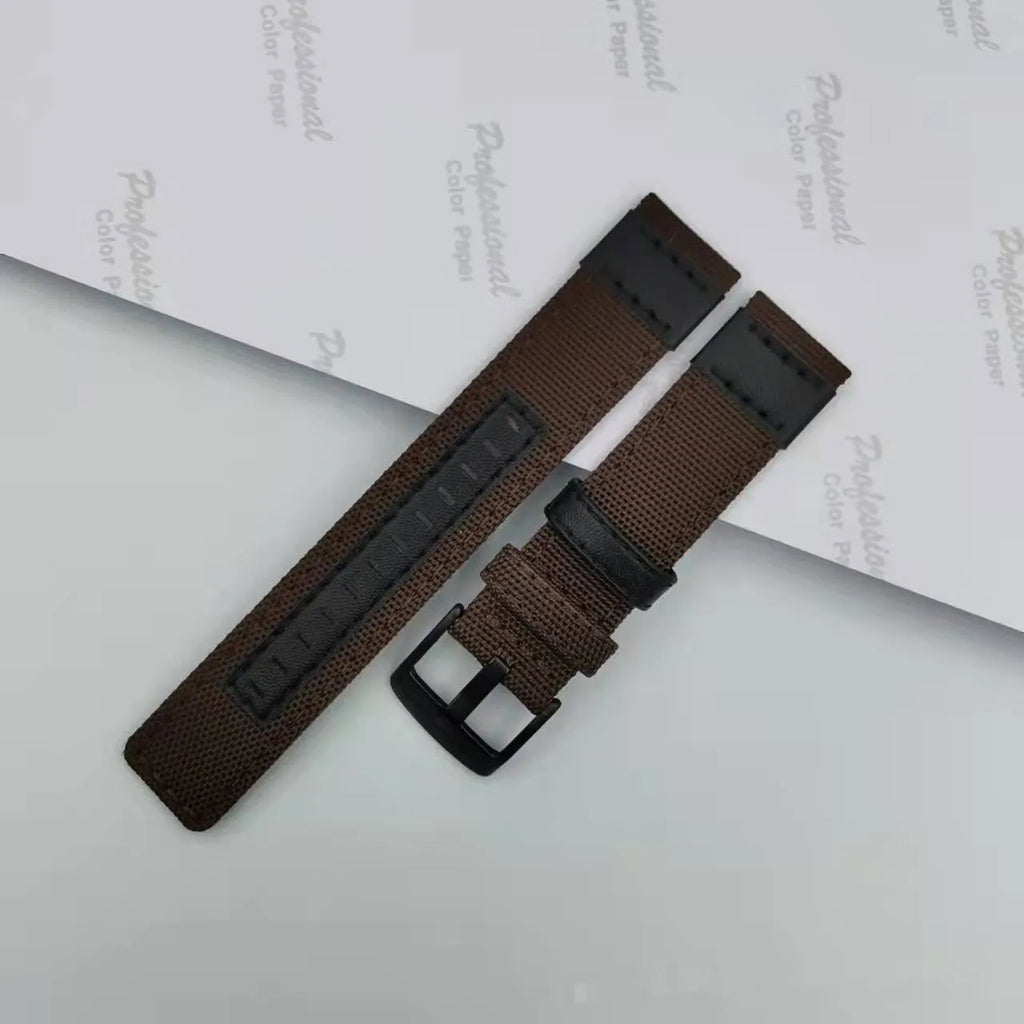 Fashion Personality Canvas watch strap in Oxford cloth, showing colour options including Black, Army Green, and Camouflage.