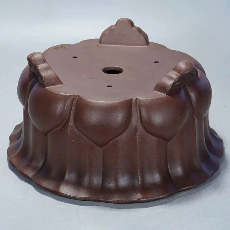 Purple sand antique Chinese style bonsai flower pot with petal basin shape.