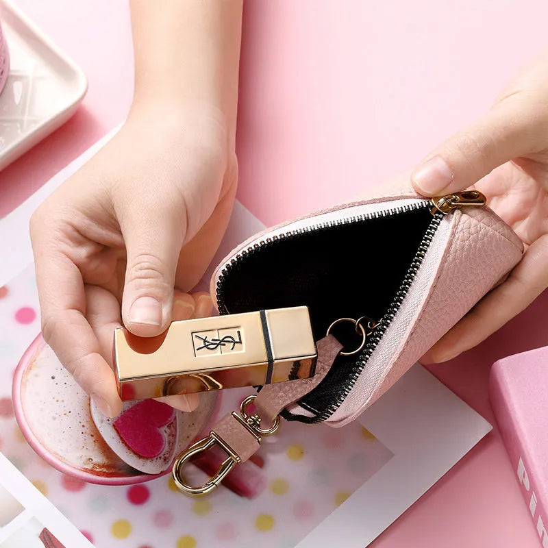Men's simple PU key case with zipper closure in black, grey, and pink colour options