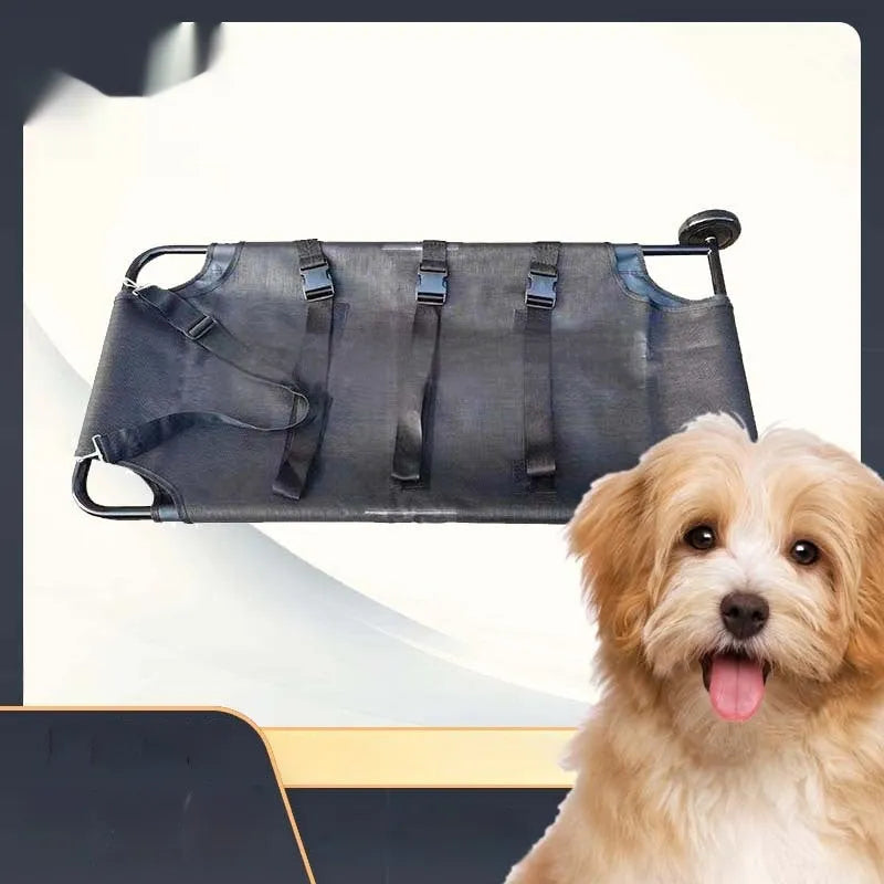 Large black aluminium alloy pet stretcher for emergency dog transport and veterinary use