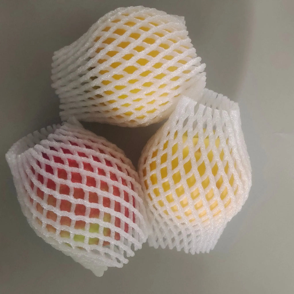 White foam fruit net cover shockproof protective case shown in multiple sizes for delicate fruit transport