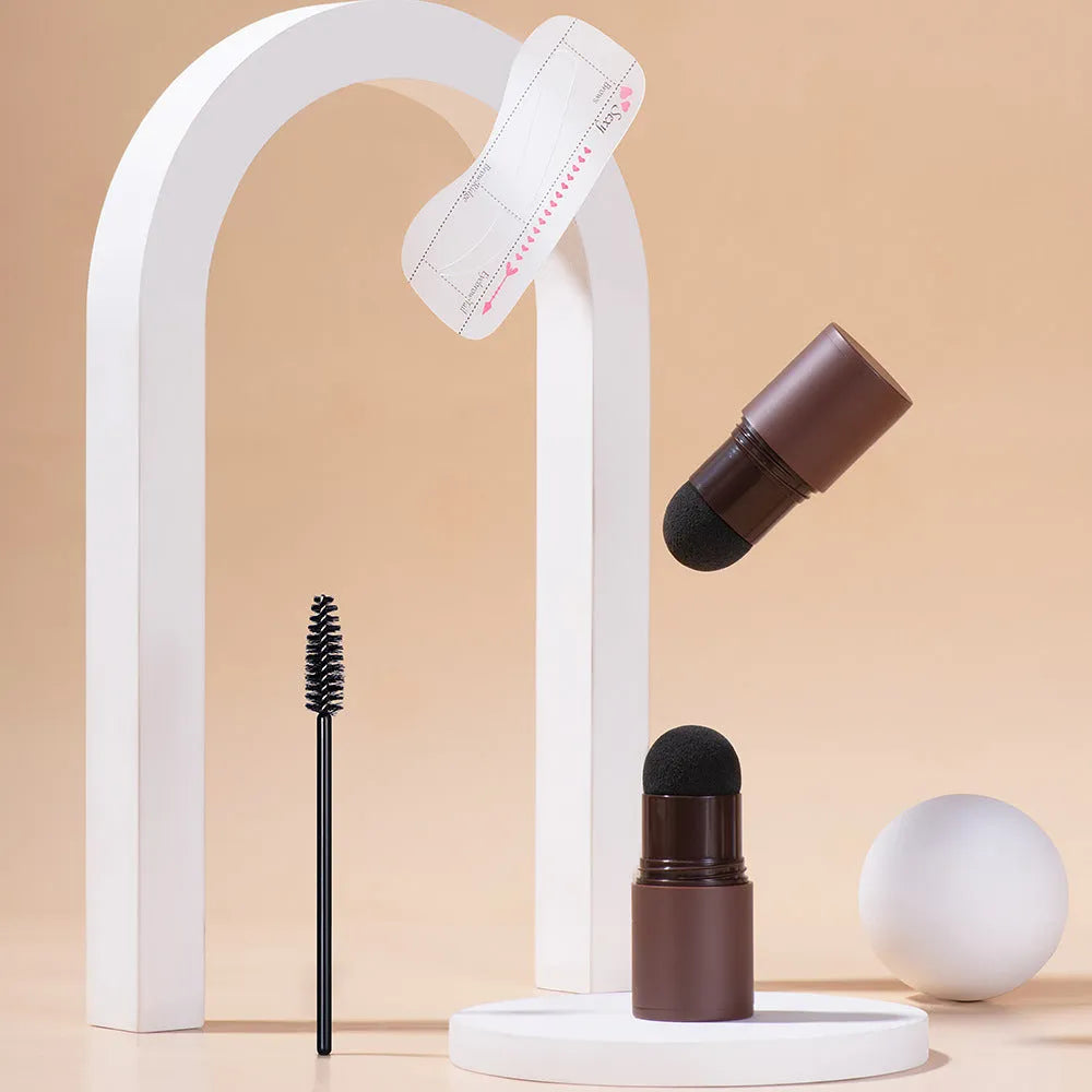 Seal eyebrow powder stick kit with 10 eyebrow cards, 2 spiral brushes, and brown colour options