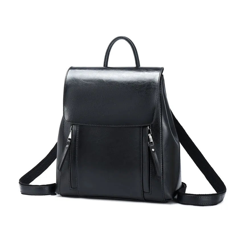 Genuine leather backpack in square vertical design with double shoulder straps